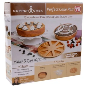 Copper Chef Perfect Cake Pan 9" Round Set Of 2 Checkerboard Pocket & Round NEW - Picture 1 of 5