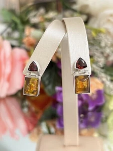 Sterling Silver Ladies SAJEN Amber And Garnet Drop Earrings - Picture 1 of 6