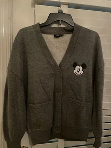 Disney Mickey Mouse Grey Button Cardigan Women’s MED NWT - Picture 1 of 2