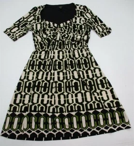 GNW DRESS Size 12 Flowy V-neck A-line Geometric Ivory Black Tea  - Picture 1 of 8