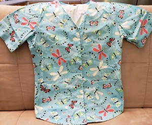 Ladies White Swan Butterfly Print Spring/Summer Scrub Top Size S - Picture 1 of 7