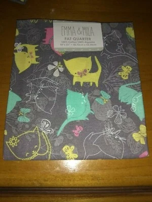 Emma & Mila Kitten Meow Fat Quarter Fabric Kitty Cats Flowers Butterflies Cotton - Image 1 of 4