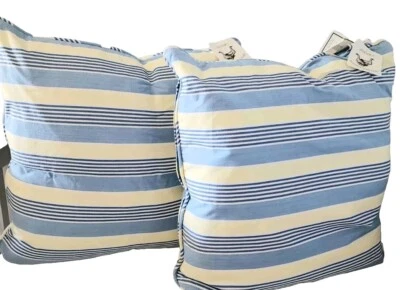 NEWPORT Yellow And Blue Stripe Pillows Duck Feather Fill Decorative Pillow Beach - Image 1 of 4