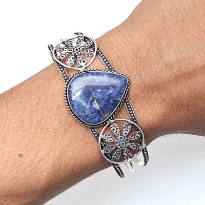 Браслеты-манжеты ювелирные изделия ручной работы содалит драгоценные камни 7 дюймов регулируемые - Изображение 1 из 4