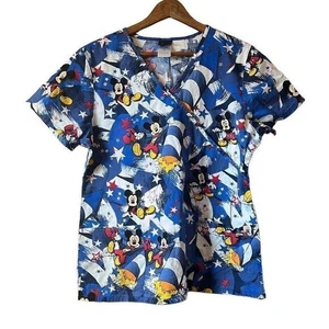 Disney Topolino Scrub Top Camicia Media Infermieri Medici Blu Cartone Animato - Foto 1 di 4