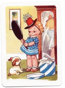 girl & dog vintage Dinah artist wide swap card / playing card - Picture 1 of 1