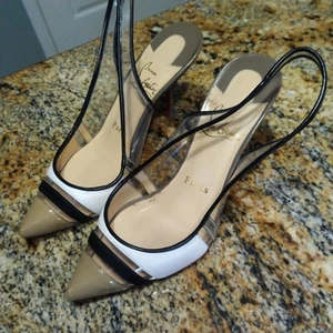 Christian Louboutin Highway 85 Tri-Color PVC Leather Slingback Heels Womens US 5 - Picture 1 of 14