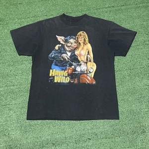 Vtg 90s 80s Hawg Wild 3D Emblem Size L Single Stitch Biker USA Hog Girl - Picture 1 of 6