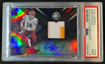 2022 Panini Limited Sam Howell RC Patch Amethyst Spotlight Auto #/25 PSA 9 - Image 1 of 2
