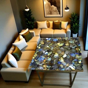 18" Square Labradorite Stone Coffee Table Crystal Healing Gemstone Garden Decor - Picture 1 of 7