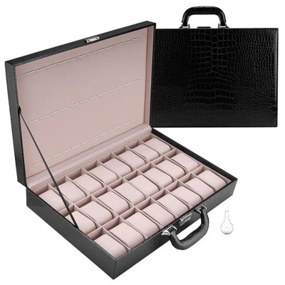 Caja de reloj de 24 ranuras, maleta de exhibición de reloj con almohadas extraíbles, bloqueo seguro a... Foto 1 de 4