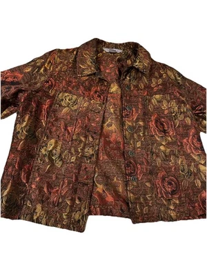 *CHAQUETA TANJAY BRONCE/ORO/MARRÓN BOTÓN DELANTERO CON BOLSILLOS TALLA 10P Petites Vintage Foto 1 de 4