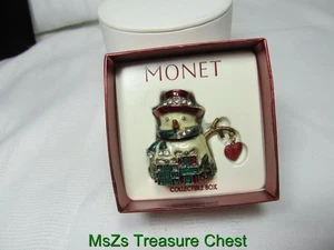 MONET  "SNOWMAN"  Collectible Enamel Keepsake Trinket Box  ** NEW IN BOX ** - Picture 1 of 7