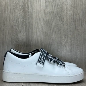 Michael Kors Shoes Womens 7.5M Casey Leather Sneaker MK Logo Tape White 001201 - Picture 1 of 12