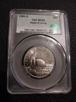 1986-D Statue Of Liberty Half Dollar CAC  MS68 graded  - Image 1 of 2