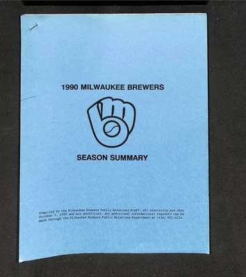 1990 MILWAUKEE BREWERS SEASON ENDING SUMMARY, STATS, PLAYERS, MINORS, ETC. - Image 1 of 4