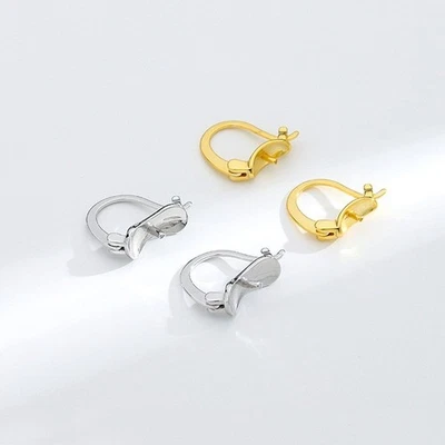 Locking Hoop Leverback Earring Findings with Pearl Cup Pin Sterling Silver A5460 - Image 1 of 4