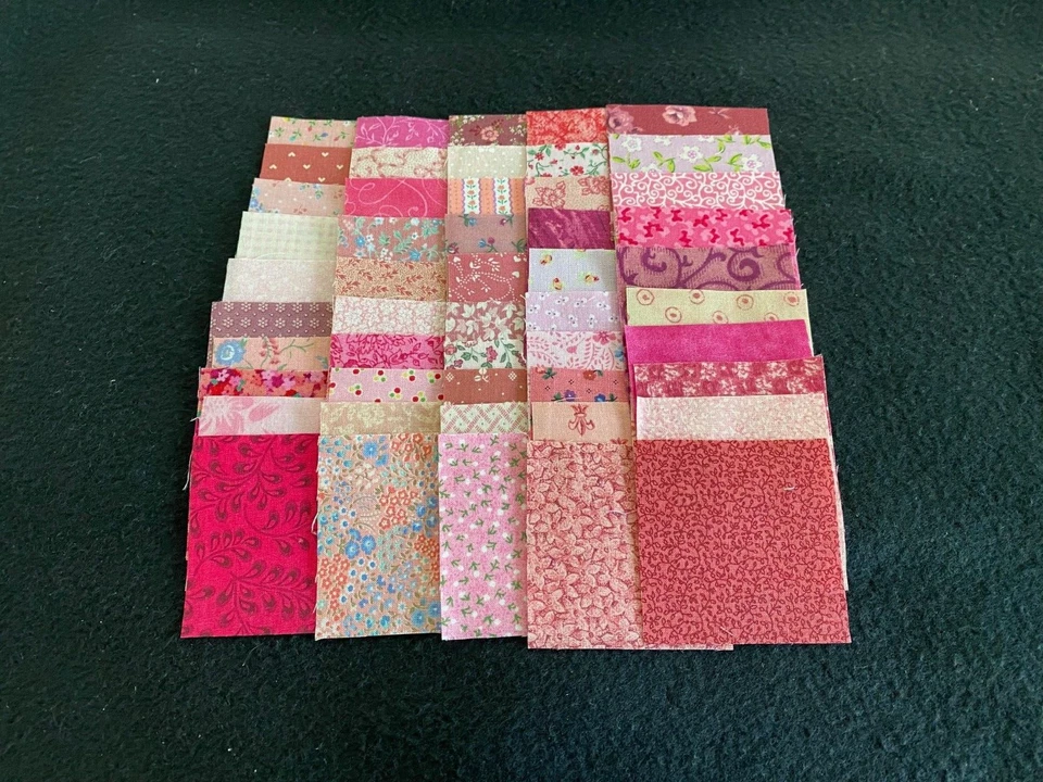 100 DIFERENTES CUADRADOS DE EDREDÓN DE TELA CALICÓ ROSA DE 2 1/2 PULGADAS - MUCHOS VINTAGE Foto 1 de 1