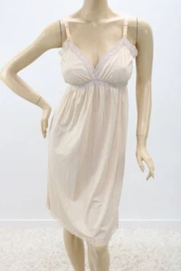 Vestido completo vintage de nailon sin cordones beige elástico ribete de encaje talla 36 regular - Imagen 1 de 7