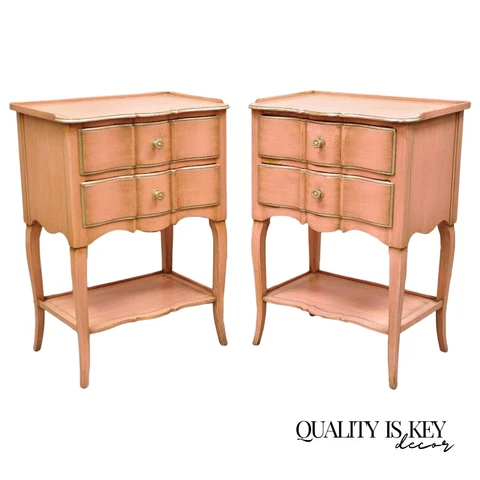 Pair of John Widdicomb Bubblegum Pink French Hollywood Regency Style Nightstands Cover