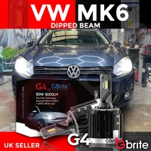 VW Golf MK6 MK7 H7 COB LED Headlight Bulbs Kit 5000 Lumens 12-24V Canbus 100W UK - Picture 1 of 8