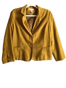 Studio Works Womens Jacket 14P Green Faux Suede Lined Long Sleeve Blazer Pockets - Picture 1 of 8