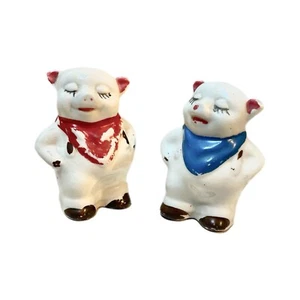 2 Shawnee Smiley Pigs Salt & Pepper Shakers Red & Blue Bandanas Cold Paint - Picture 1 of 6