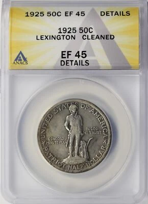 1925 Lexington Commemorative Silver Half Dollar 50c ANACS EF45 Details Cleaned - Image 1 of 4
