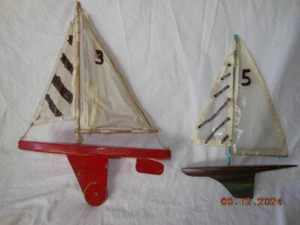 Antique Wood Toy Sail Boats w/ Metal Rudders - Picture 1 of 9