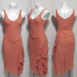 Theory Sleeveless Chiffon Silk Blend Drapey Ruffled Trim Side Slit Midi Dress 4 - Picture 1 of 15