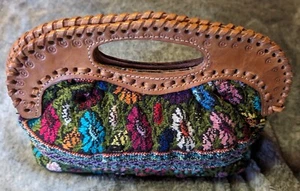 Altiplano Clutch Purse Beautiful Floral w/ Leather Guatemala - Picture 1 of 6