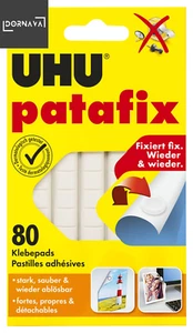 UHU Patafix, Wieder Ablösbare Und Verwendbare Klebepads, Weiß, 80 Stück - Bild 1 von 12