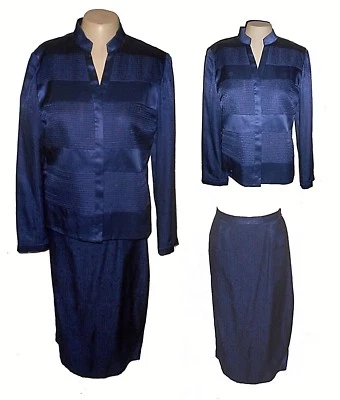 Traje de 2 piezas: falda blazer-top, Adrianna Papell, 100 % seda, azul marino-azul jacquard 10 Foto 1 de 4