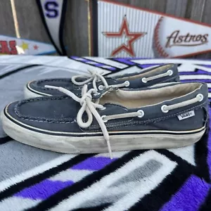 Size 10.5 - VTG Vans Off The Wall Authentic Boat Shoes Canvas Navy Blue - Picture 1 of 8