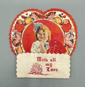 Vintage Valentinstag Karte Waben ausklappbar kleines Mädchen und Herz - Bild 1 von 6