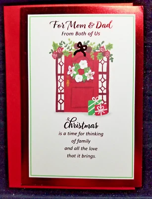 Tarjeta de Navidad de mamá y papá sello de la familia Both of Us detalles de papel aluminio Foto 1 de 3