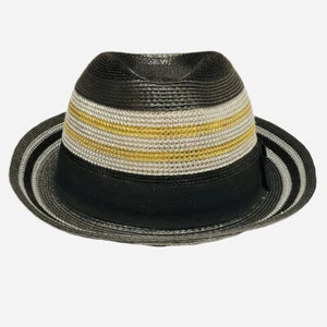 ETRO Fedora Panama Hat Metallic Gold Silver Milano Italy Black Unisex Size 7 - Picture 1 of 12
