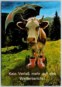 Postal Vaca Texto Alemán Paraguas Climático Botas de Lluvia Purzi A/S - Imagen 1 de 2