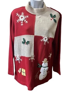 Karen Scott Sport Vintage Holiday Sweatshirt Women's Size Medium Red White - Picture 1 of 9
