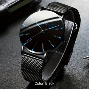 Sleek Men's Thin Quartz Watch - with Stainless Steel... - Picture 1 of 3