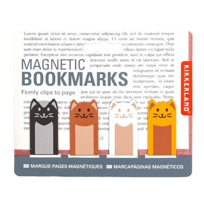 Kikkerland 4 Magnetic Bookmarks Page Finder Cute Cats Pins Clips Gift Reading