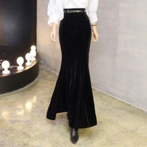 Ladies Velvet Fishtail  Vintage Casual Sexy Skirt Long Maxi Bodycon Skirt