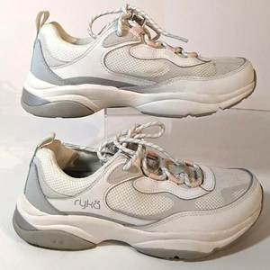 Ryka Noriko Hailee 2 White Walking Shoes Leather Canvas Sz 8 W with Peach Accent - Picture 1 of 17