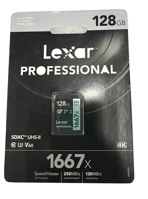 Lexar Professional 1667x 128GB SDXC UHS-II Memory Card 250MB/s Read 90MB/s Write - Image 1 of 3