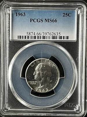 1963  25C Washington Quarter Dollar PCGS MS66   39762635 - Image 1 of 2