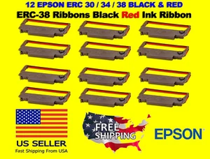 12 EPSON ERC 30 / 34 / 38 BLACK & RED INK PRINTER RIBBONS **FREE SHIPPING** NEW - Picture 1 of 7