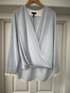 RAG & BONE 100% Silk Pale Blue White Trim Long Sleeve Blouse Size Medium, New - Picture 1 of 17