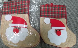 Stocking Christmas Mini Burlap Felt Set 4 Lot Santa 6" Money Card Holder Treat - Picture 1 of 1
