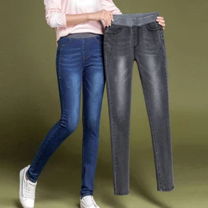 Women's Winter Fleece-Lined Stretch Denim Pants, Warm Thermal Leggings Jeggings - Picture 1 of 16