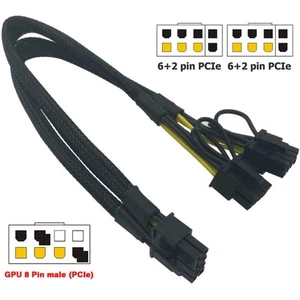 PCIE Power Cables 8Pin to Two PCIe 8Pin (6+2) Graphics Card PCIE Power Adapter - Afbeelding 1 van 11